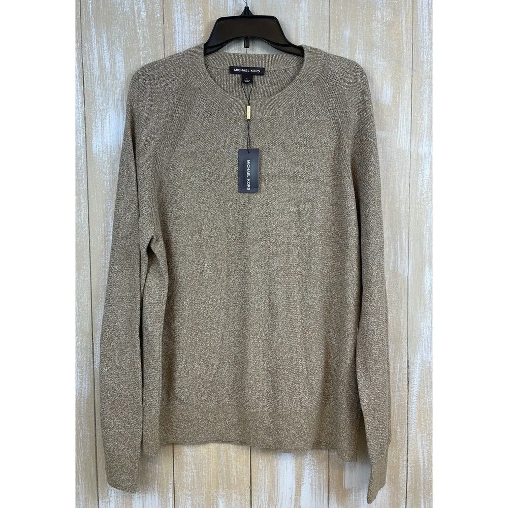 Michael Kors Men's L Modern-Fit Textured Mouline Sweater Dark Camel